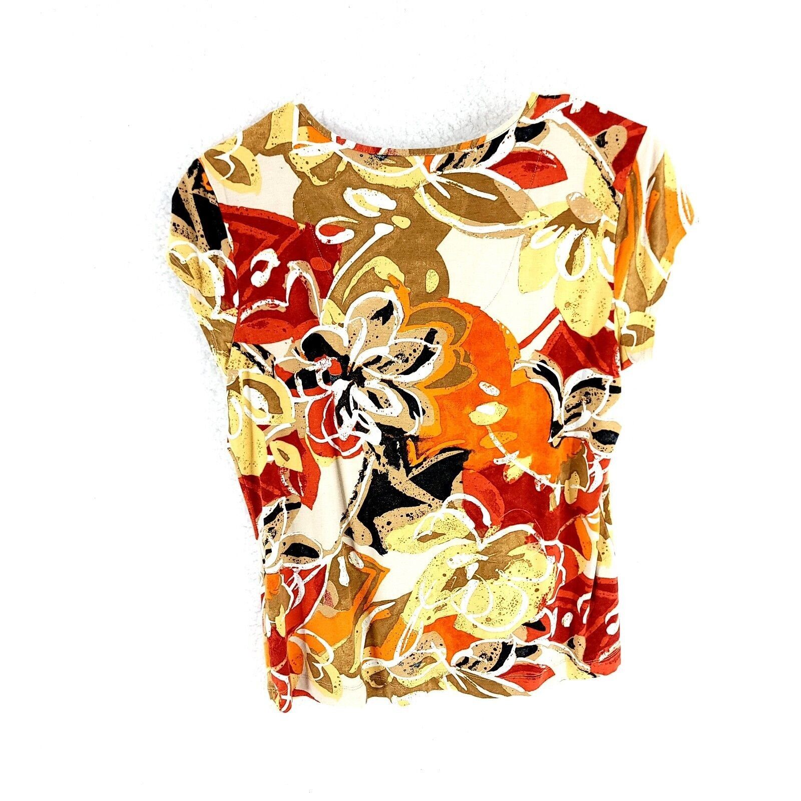 Chicos Chico's Yellow Red V-Neck Floral Blouse Top Size 2 Rayon Spa Size XS / US 0-2 / IT 36-38 - 3 Thumbnail