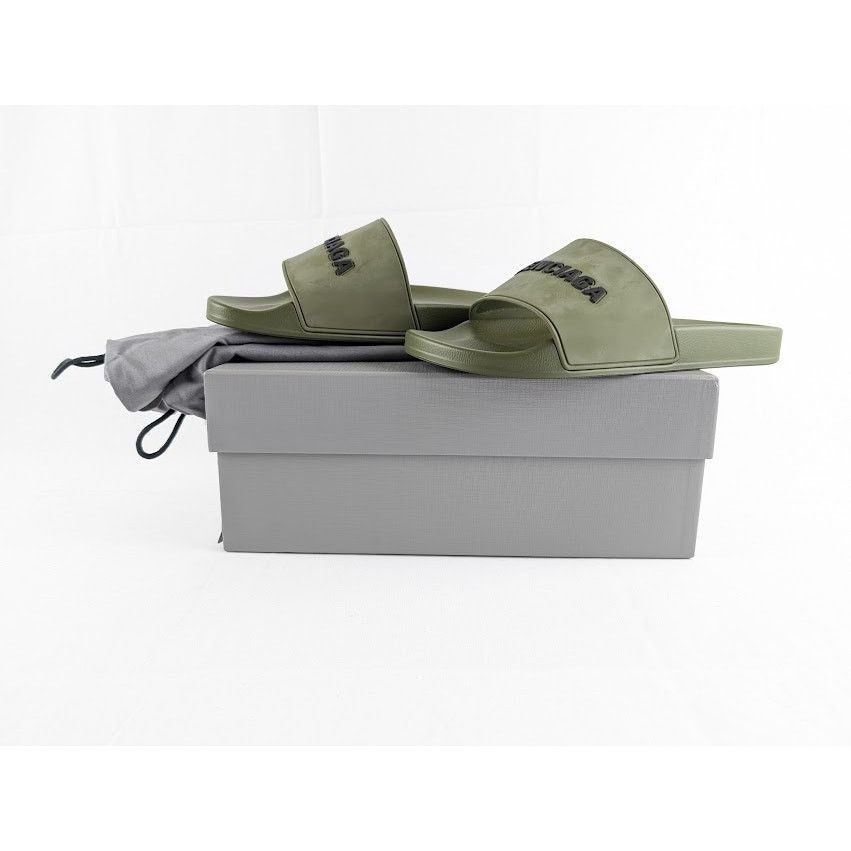 Balenciaga o1rshd1 Smooth Rubber Pool Slide Balenciaga Logo Kaki/Black Size US 10 / EU 43 - 7 Thumbnail