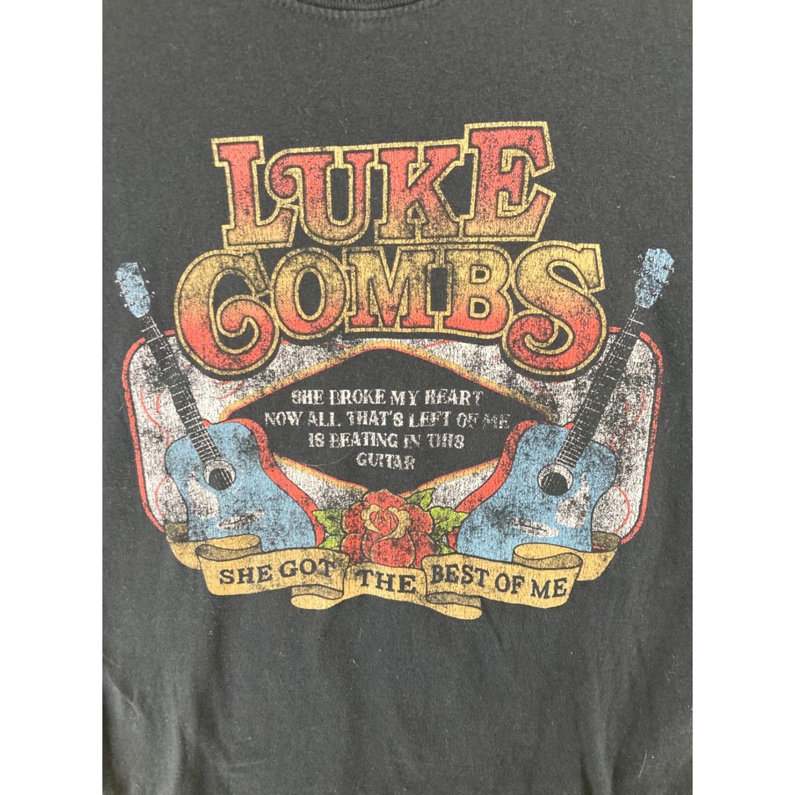 Vintage Luke Combs Mens Band TShirt Small Black Guitar She Got The Best Of Me Shirt Mens Black 90s Theme Band Shirt Size US S / EU 44-46 / 1 - 4 Thumbnail