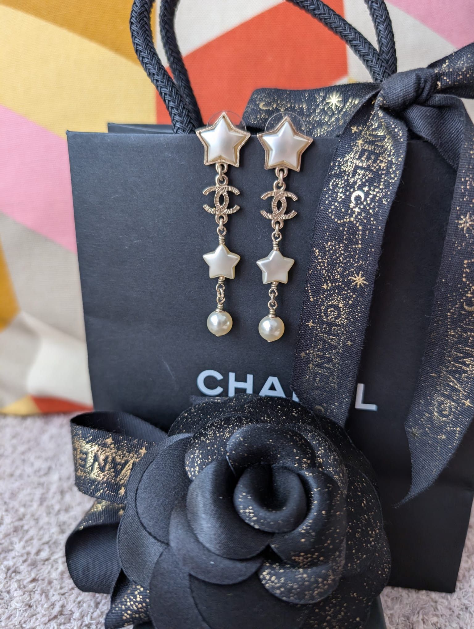 Chanel Chanel CC A17B GHW Pearl Star Long Logo Earrings box Size ONE SIZE - 2 Thumbnail