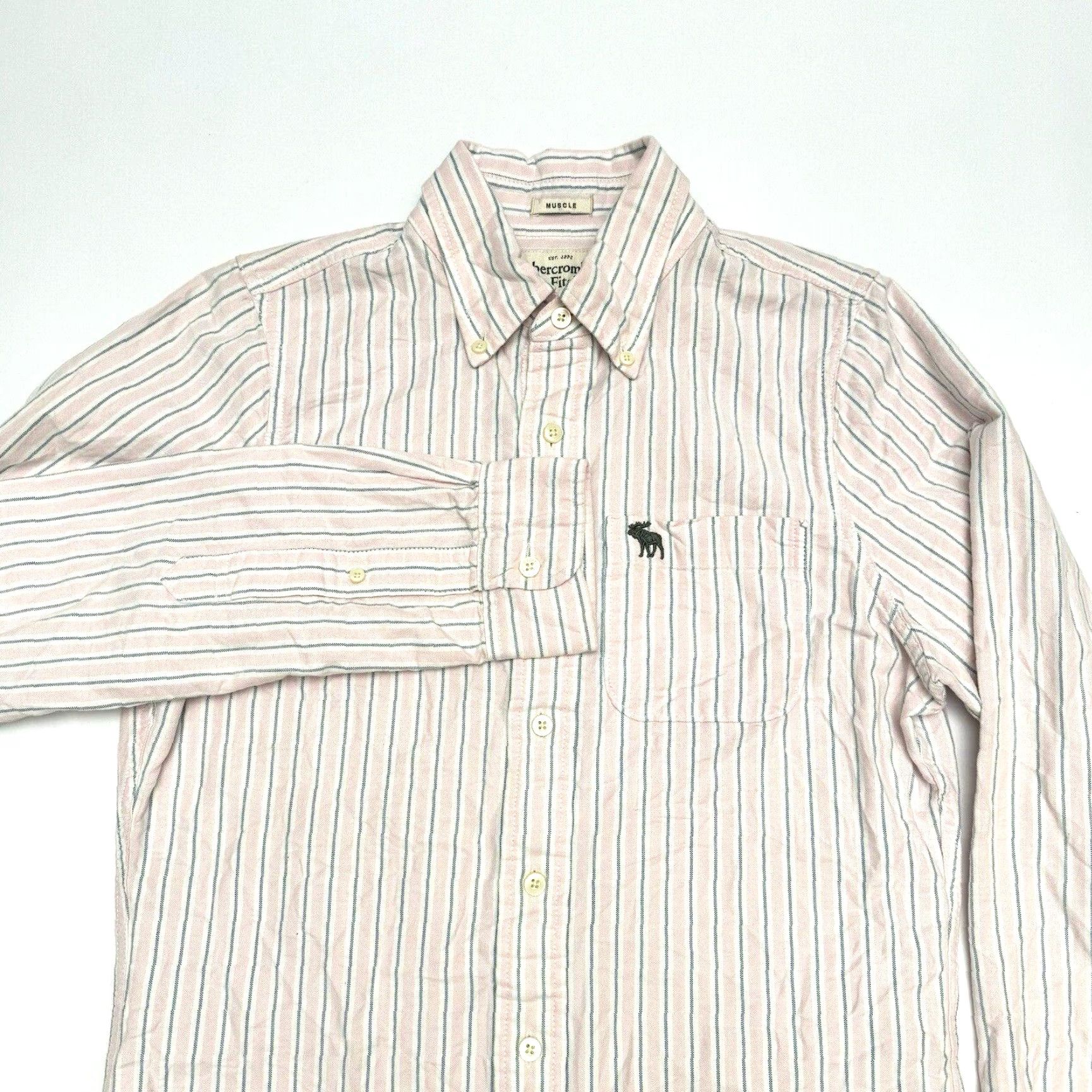 Abercrombie & Fitch Abercrombie & Fitch Men Small Muskle Pink Blue Striped Long Sleeve Button-Down Shirt Regular Fit Casual Size US S / EU 44-46 / 1 - 2 Thumbnail