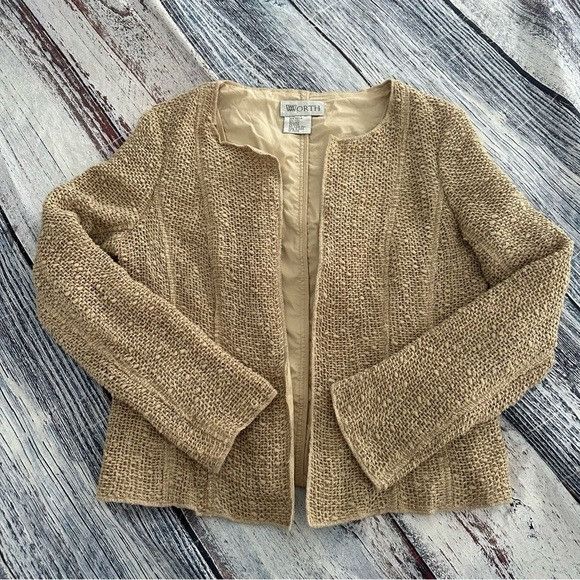 Other WORTH Women's Tan Textured Cotton-Wool-Linen Blend Blazer Ja Size S / US 4 / IT 40 - 2 Thumbnail