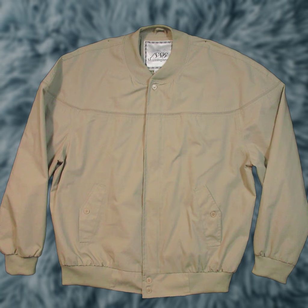 Vintage VINTAGE Munsingerwear Harrison Bomber Jacket Mens XL Oversized Beige Lightweight Lined Size US XL / EU 56 / 4 - 1 Thumbnail