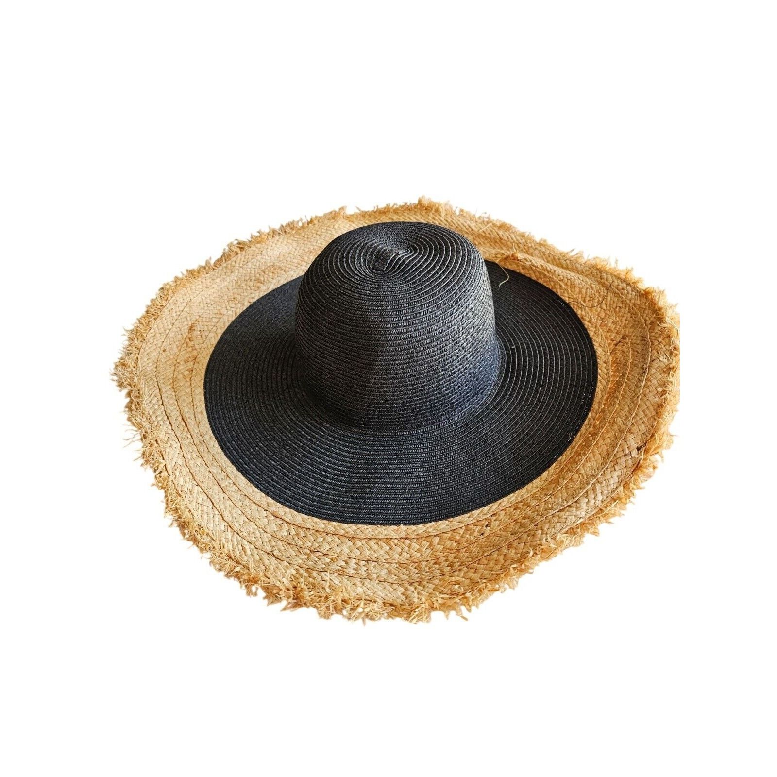 Bcbgmaxazria BCBGMAXAZRIA Black & Natural Frayed Brim Sun Hat Womens Size ONE SIZE - 6 Thumbnail