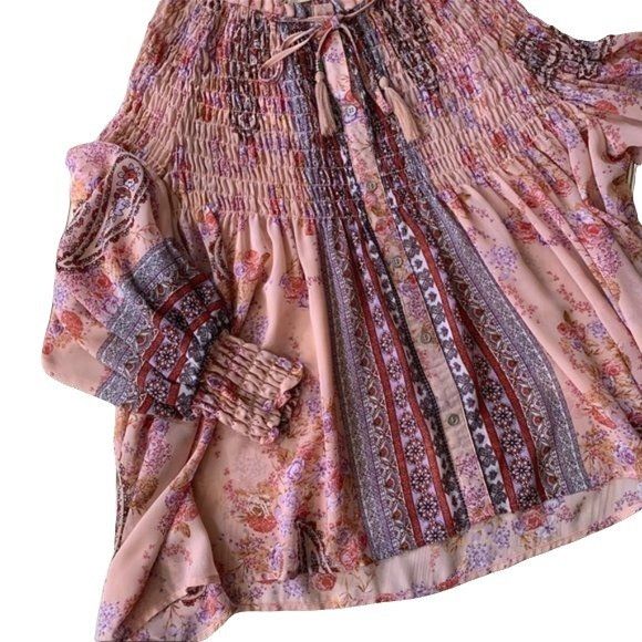 Other Altar'd State Boho Flowy Romantic Floral Print Pleated Tunic Size S / US 4 / IT 40 - 9 Thumbnail