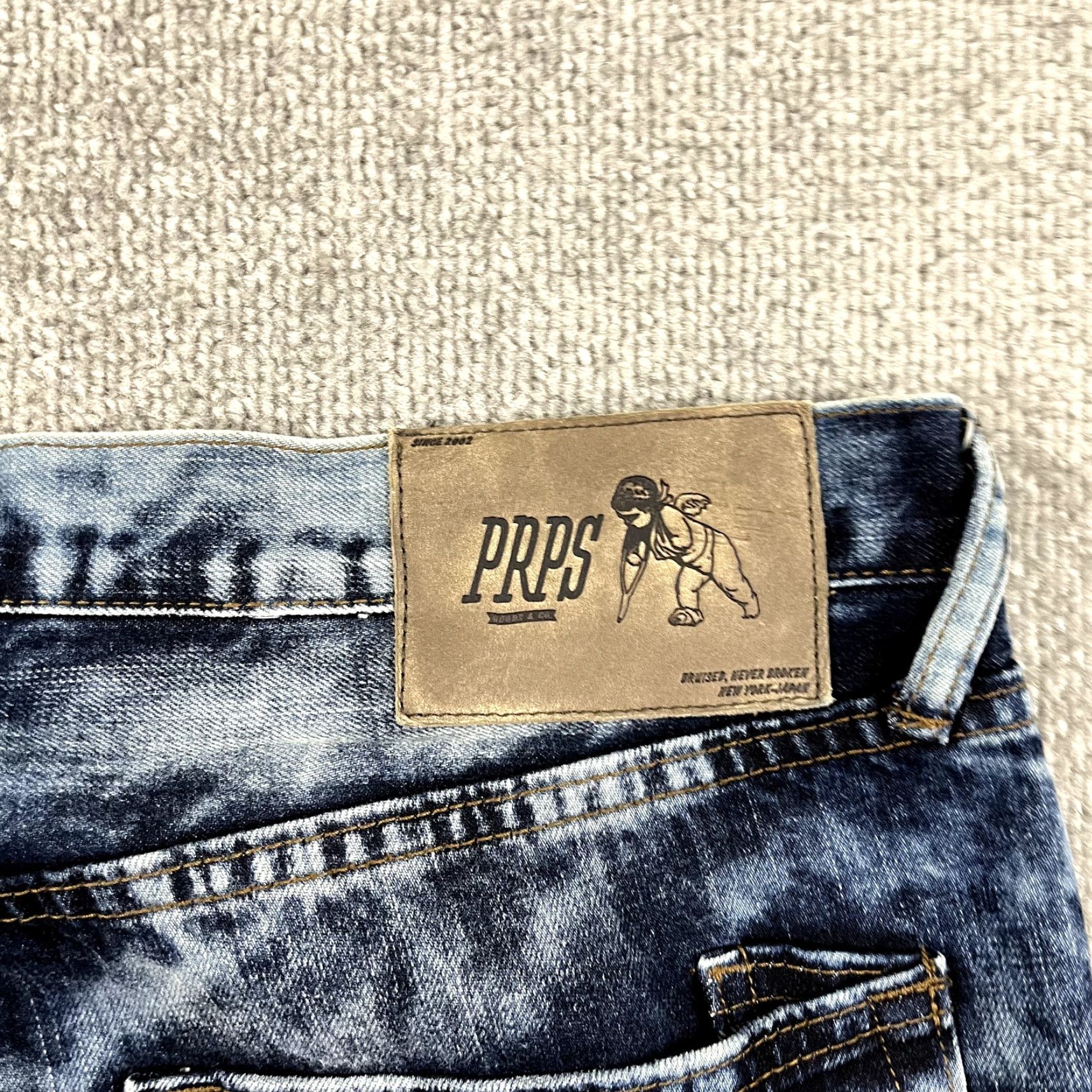 Prps PRPS Jeans Mens 32x34 Acid Blue Wash Denim Button Fly Hip Hop Streetwear E69P92P Color Blue Solid 5-Pocket Design Regular Straight Jeans Men Size US 32 / EU 48 - 3 Thumbnail