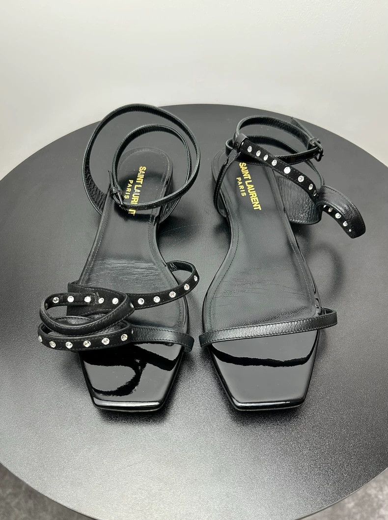 Yves Saint Laurent saint laurent Flat sandals with rhinestone buckles 2503-Nex Size US 7 / IT 37 - 1 Thumbnail