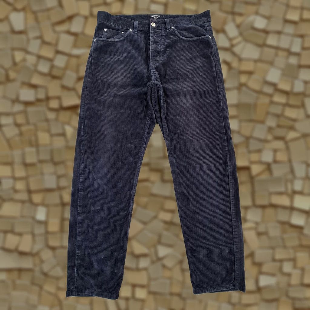 Carhartt VINTAGE Carhartt WIP Mens Trousers Navy Blue W32 L29 Corduroy Flat Front Button Fly Chino Pockets 100% Cotton Mens Trouser Size US 32 / EU 48 - 1 Thumbnail