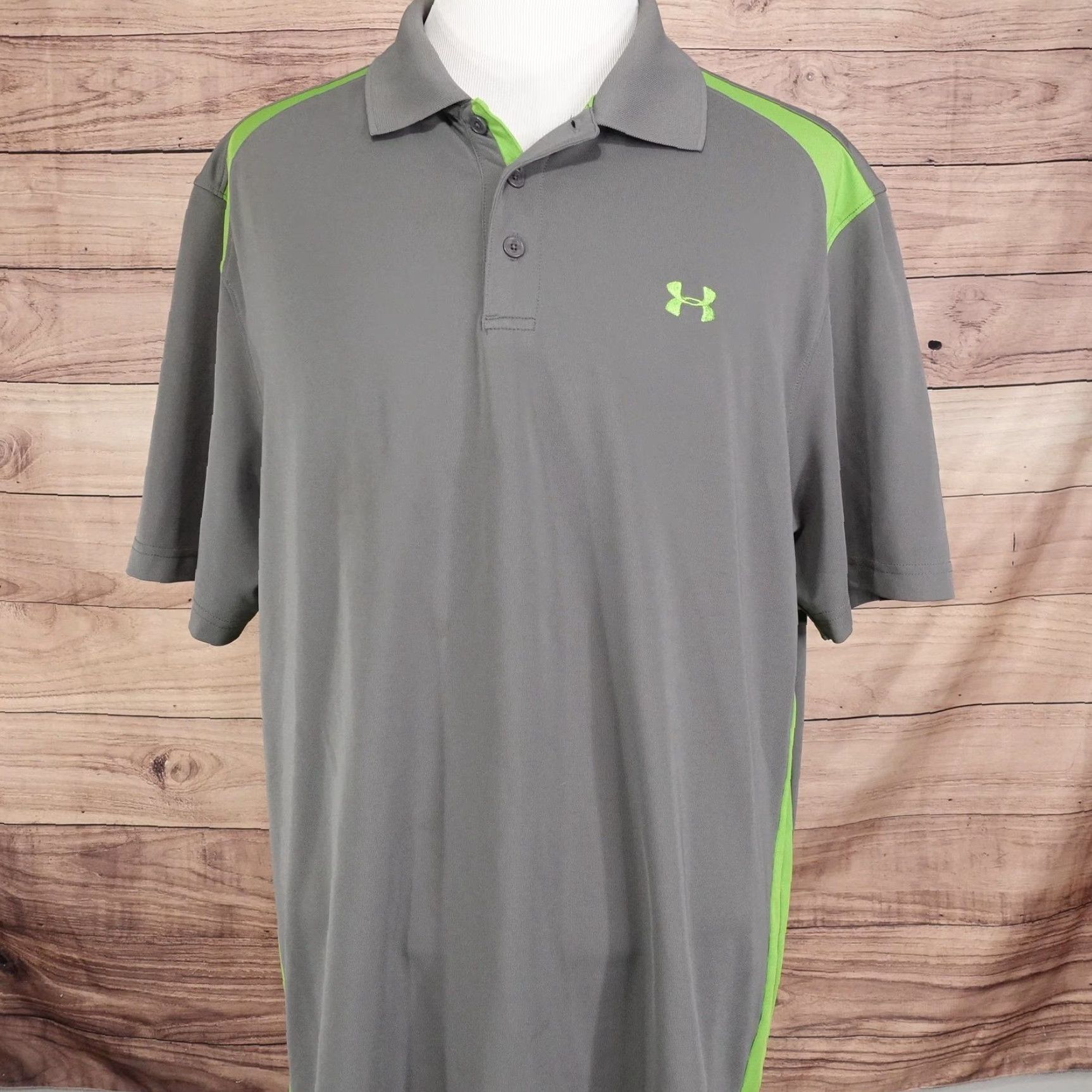 Under Armour Under Armour Polo Shirt Mens 2XL Gray Green HeatGear Loose Fit Golf Performance Shirt Size US XXL / EU 58 / 5 - 3 Thumbnail