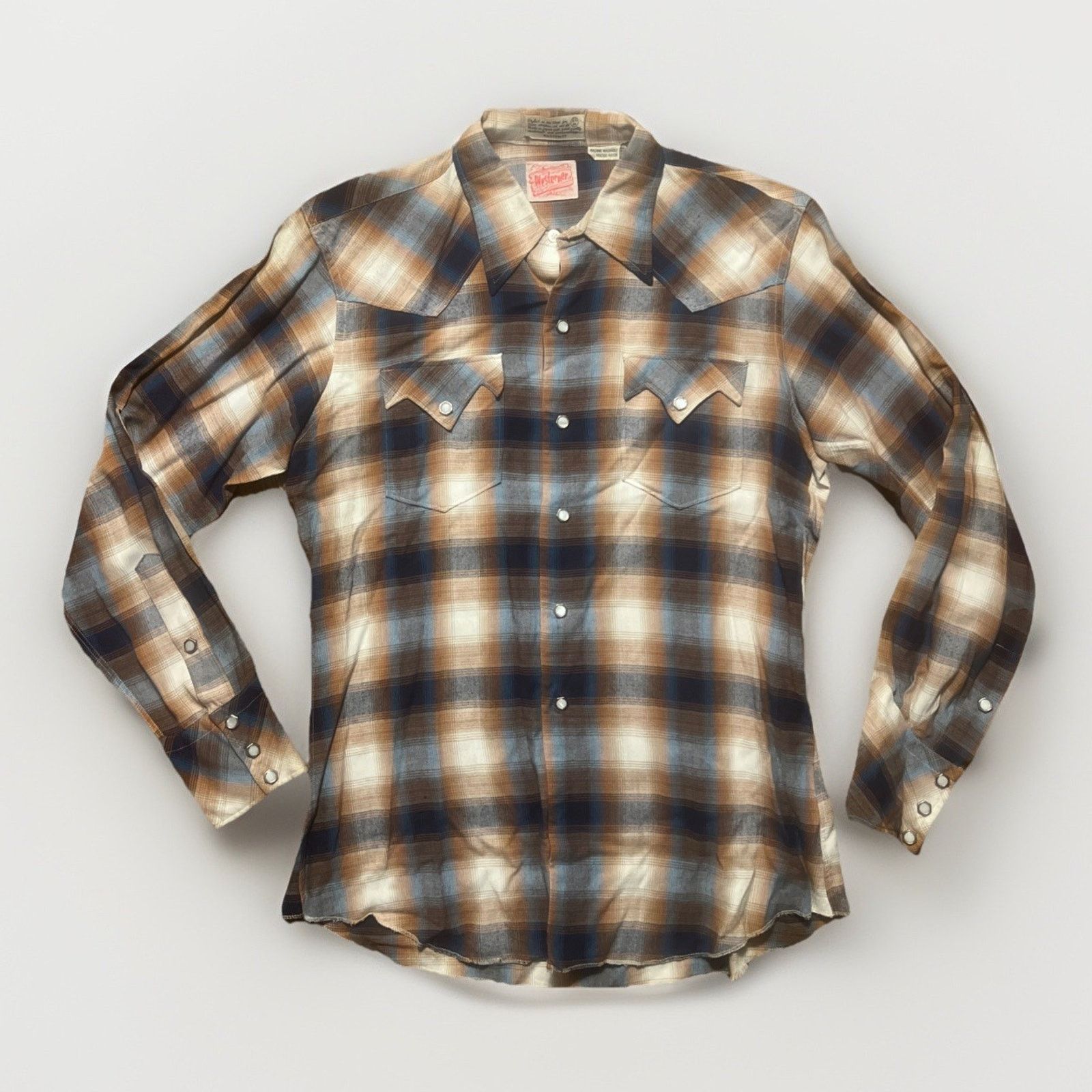 The Unbranded Brand Vtg 50s Heavy Rayon Shadow Plaid Shirt Sawtooth Pearl Snap M Size US M / EU 48-50 / 2 - 1 Thumbnail
