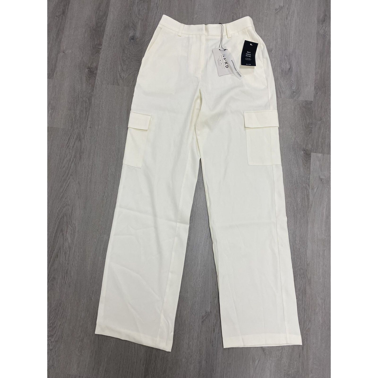 & Other Stories NA-KD Women Mid Waist Cargo Pocket Pants Ivory 34 A003091 Size 34" / US 12 / IT 48 - 4 Thumbnail