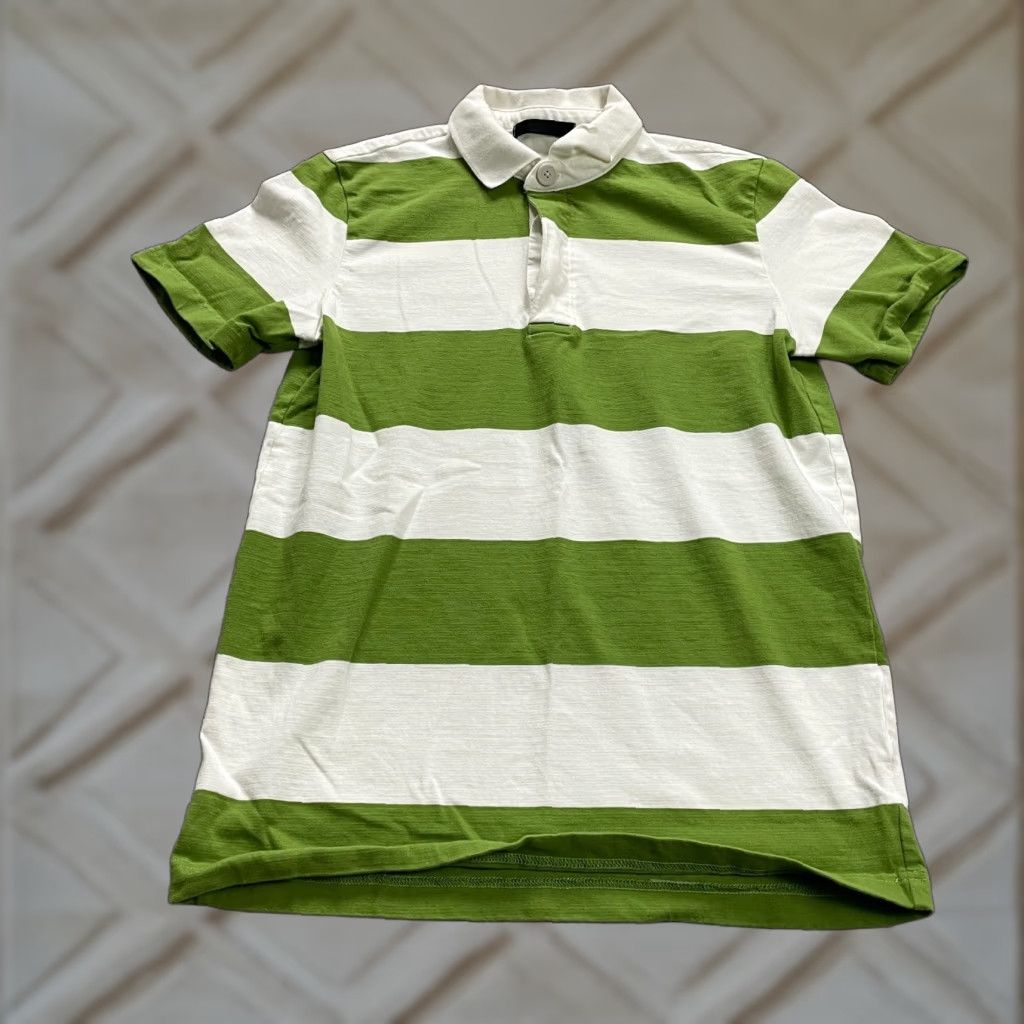 Oak + Fort Oak + Fort Polo Shirt Mens Small Green Striped Short Sleeve Cotton Casual Polo Shirt S Green Striped Classic Golf Mens Size US S / EU 44-46 / 1 - 1 Thumbnail