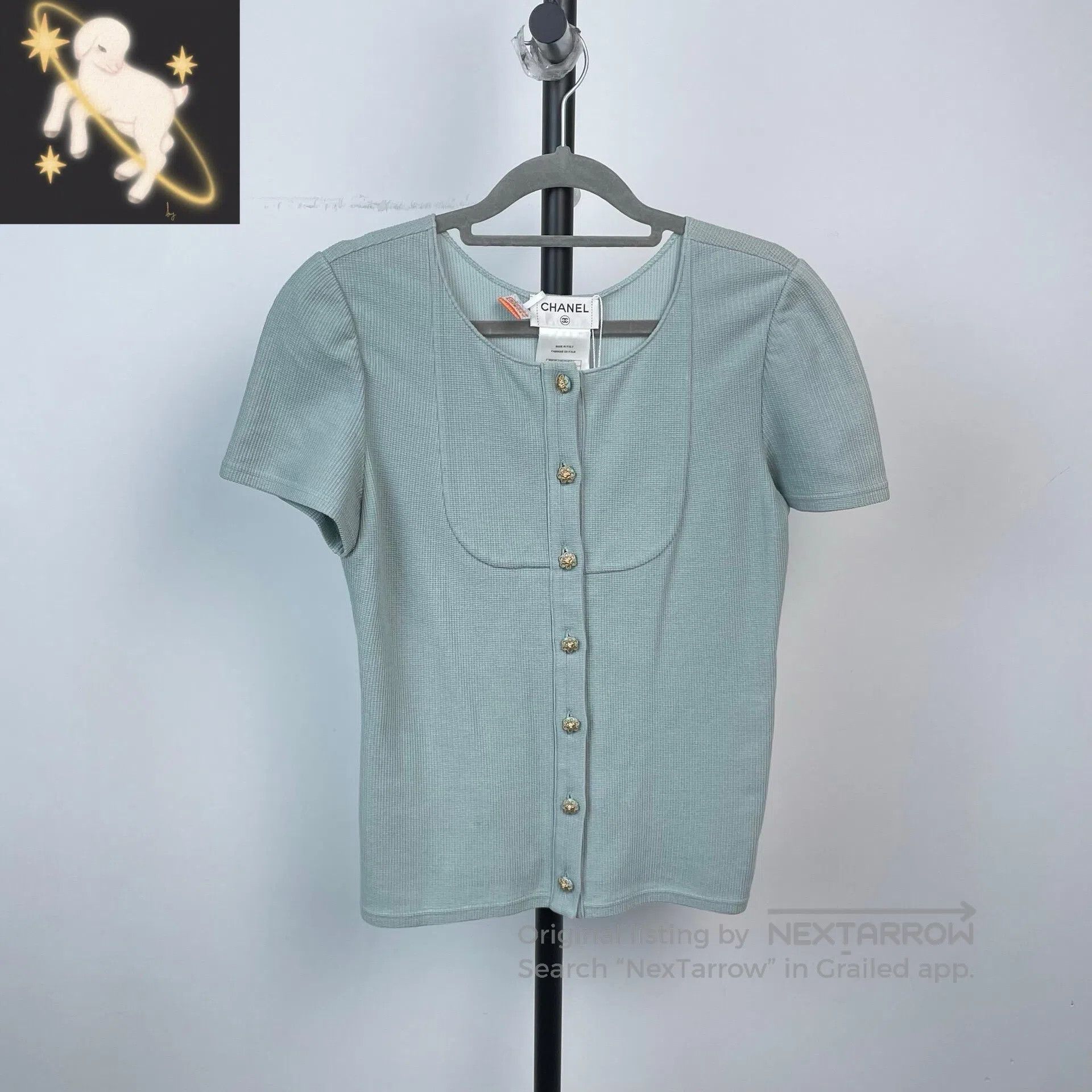 Chanel Chanel Light Blue Single Row Golden Button Waffle Knit Sho Size XS / US 0-2 / IT 36-38 - 1 Thumbnail