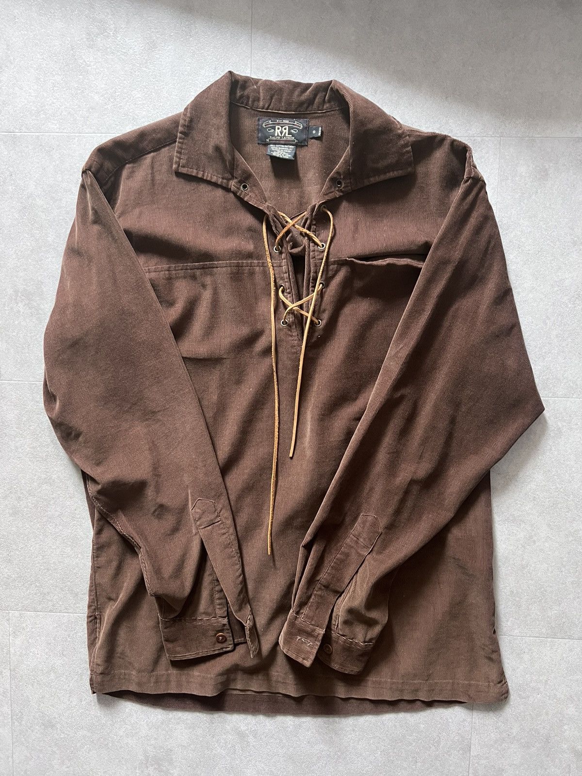 image of Rrl Ralph Lauren Corduroy Lace Up Shirt in Brown, Men's (Size Small)