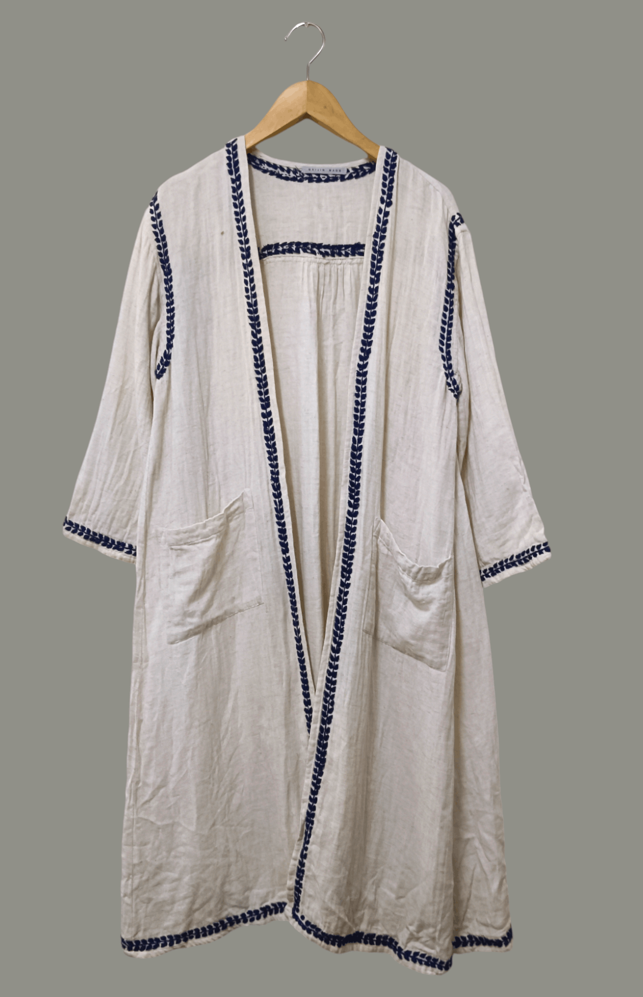Handmade × Japanese Brand Gaijin Made Hand Embroidered Linen Kimono Robe Cardigan Size US L / EU 52-54 / 3 - 2 Thumbnail