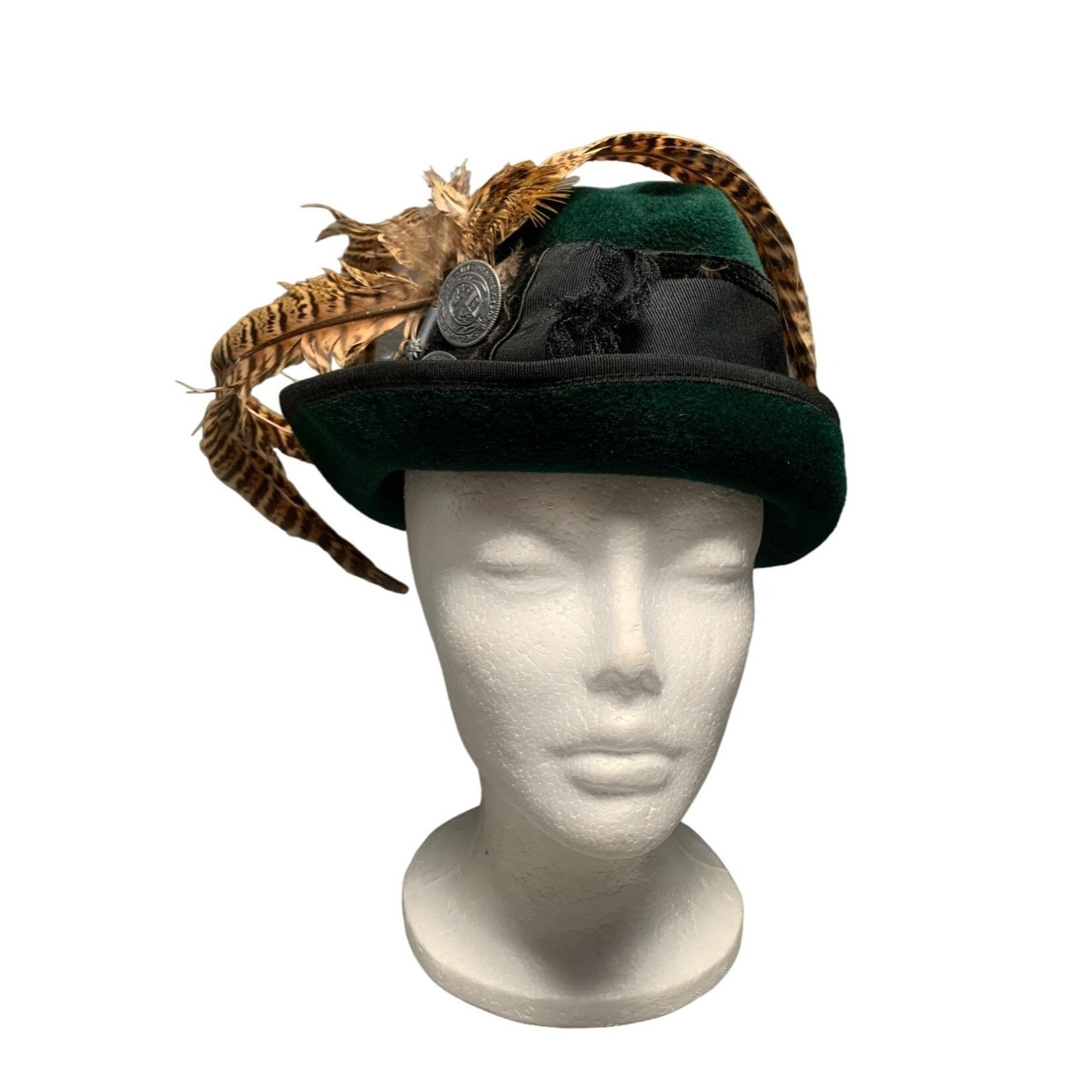 Vintage Tyrolean Green Felt Fedora Hat With Feather & Button Accents Size ONE SIZE - 1 Thumbnail