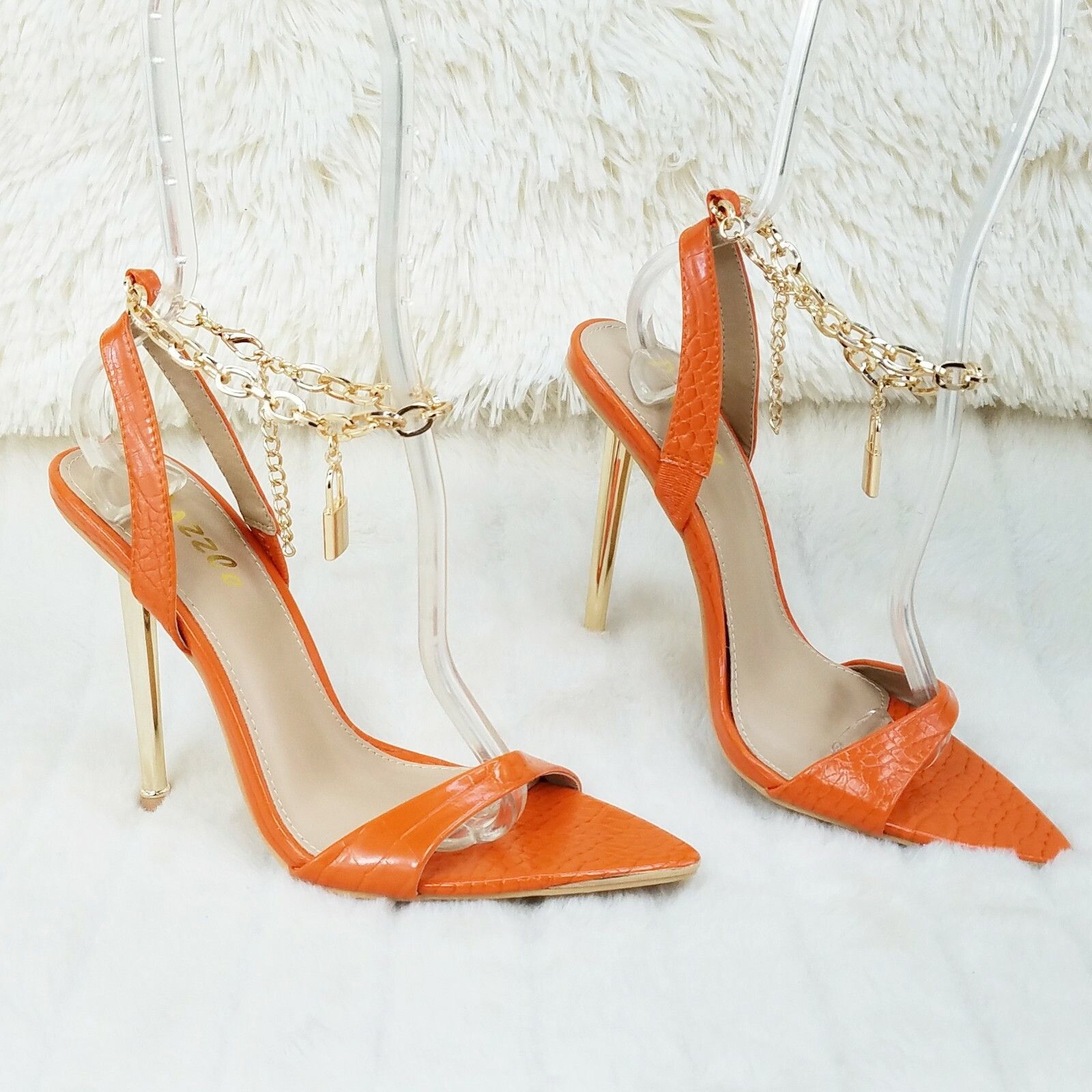 Other Nicely Pad Lock Chain Strap High Heels Metal Toe Tip Shoes O Size US 10 / IT 40 - 8 Thumbnail