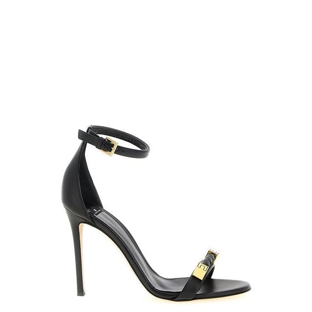 ELISABETTA FRANCHI Black Leather 100mm Sandals New & Authent