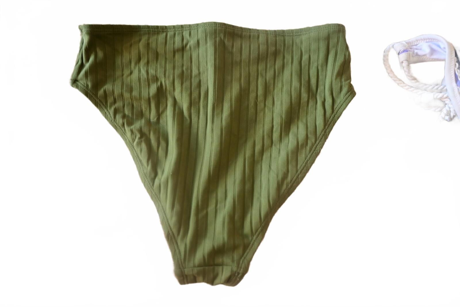 Other Olive Green Ribbed Bikini Bottoms with Buckle Detail Medium Size ONE SIZE - 4 Thumbnail