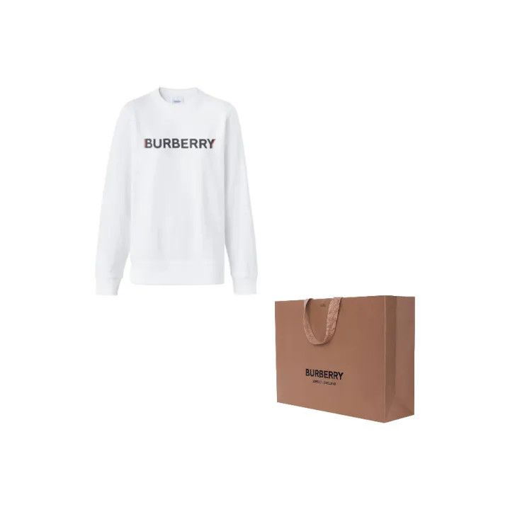 Burberry Burberry White Printed Long Sleeve Sweatshirt for Women 0079 Size S / US 4 / IT 40 - 1 Thumbnail