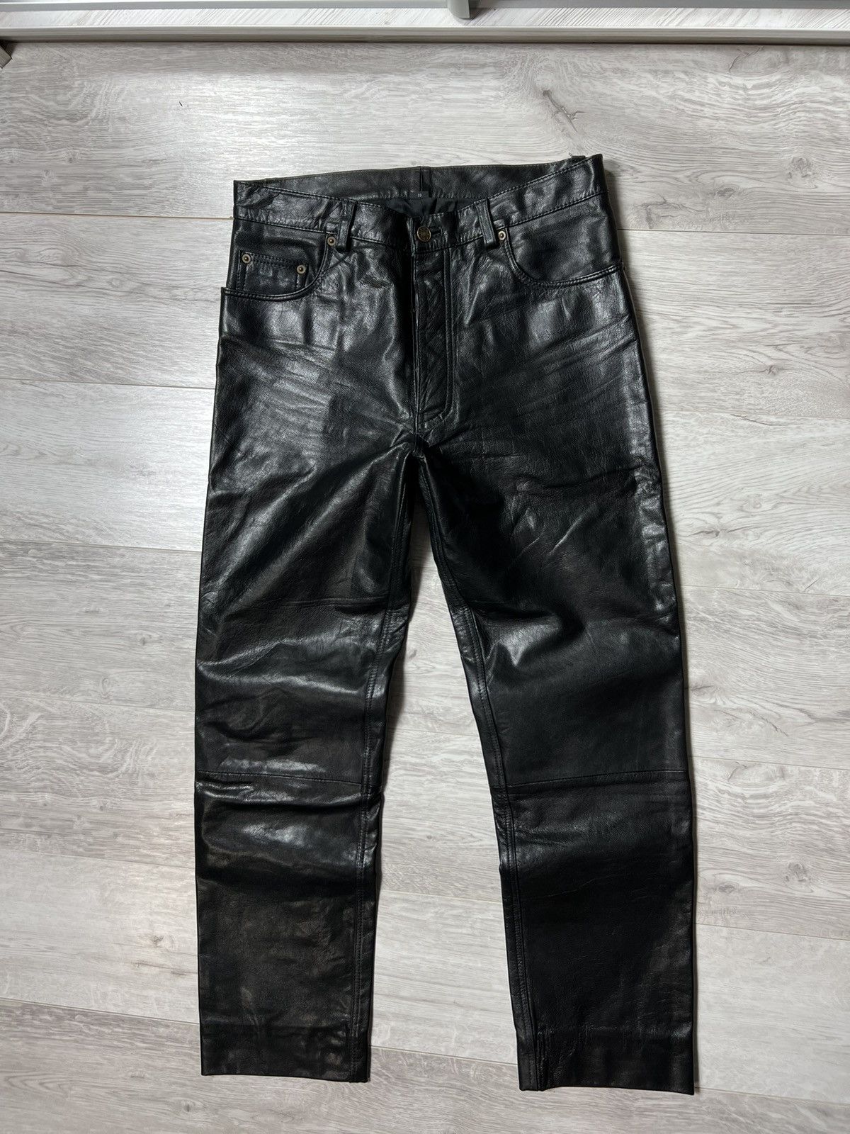 Genuine Leather × Vintage Vintage Men’s Real Leather Pants – Biker Black – Size 33 Size US 33 - 1 Thumbnail