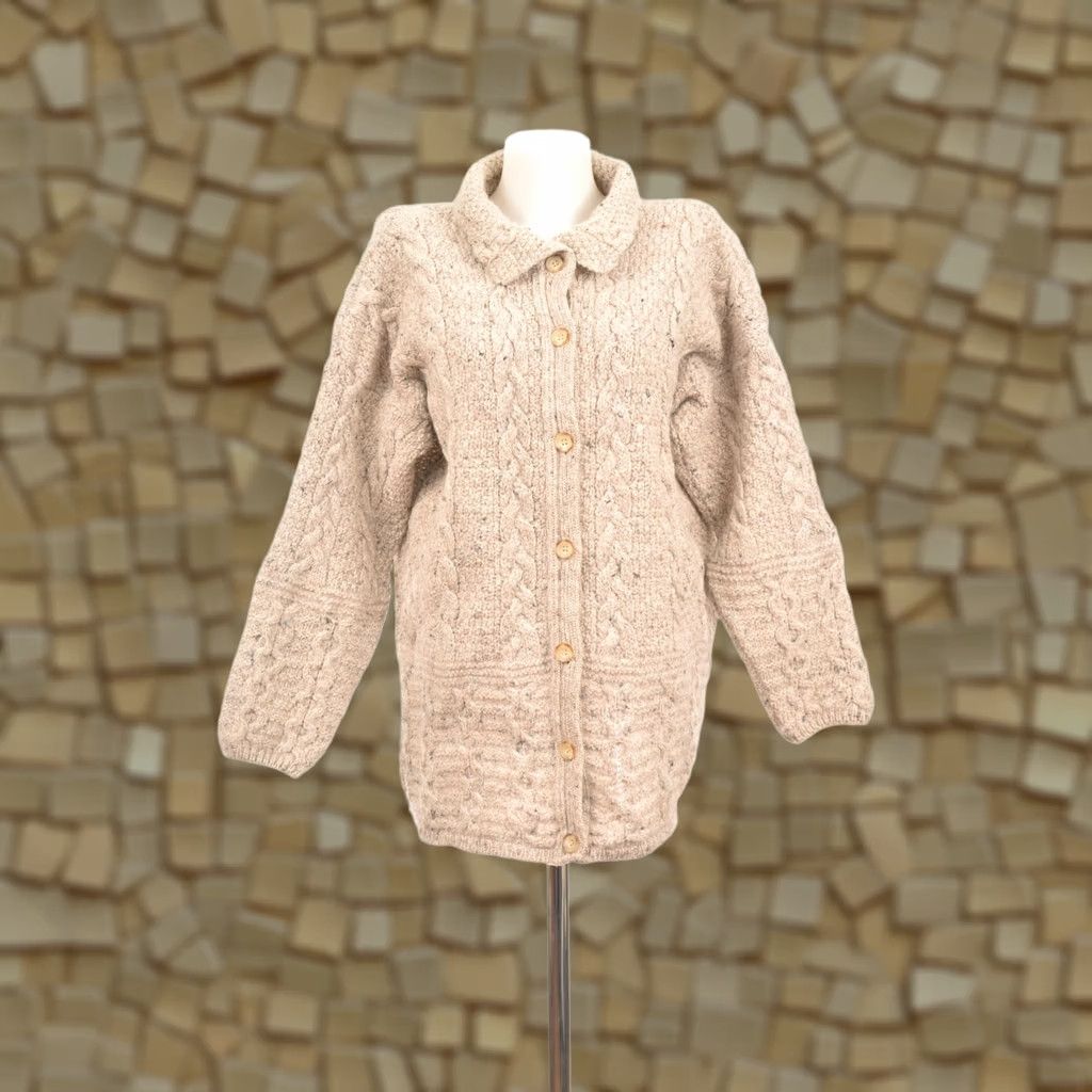Industrie DDP Highland Home Industries Pure New Wool Knit Cardigan Sweater M324 Size L Beige Womens Wool Cardigan M324 L Beige Size L / US 10 / IT 46 - 1 Thumbnail