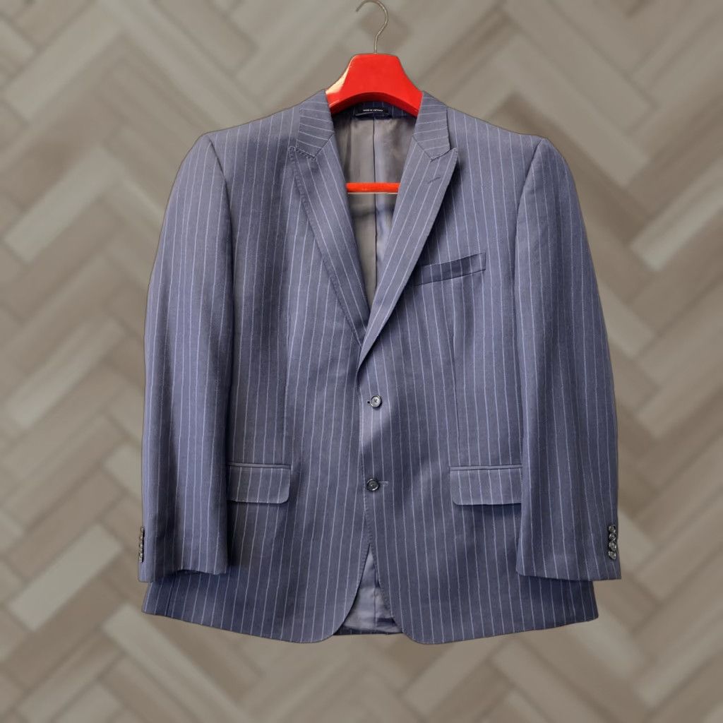 Sean John Sean John Blazer - Men’s Modern-Fit Striped Navy 48R Short Jacket 2-Button Peak Lapel Slim Suit Coat, Navy, Regular Mens Badged 131-9 Size 48R - 1 Thumbnail