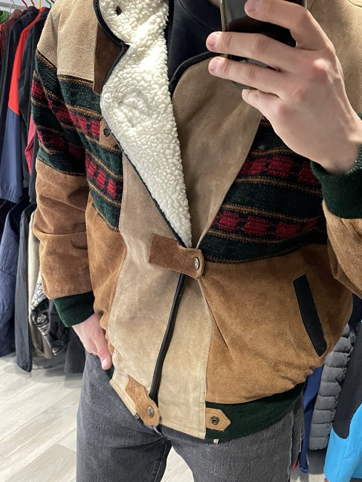 Vintage C&A Navajo Aztek Print jacket sheep skin suede Size US M / EU 48-50 / 2 - 12 Thumbnail