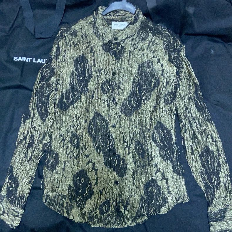 Yves Saint Laurent Black and Gold Patterned Saint Laurent Shirt Size US L / EU 52-54 / 3 - 1 Thumbnail