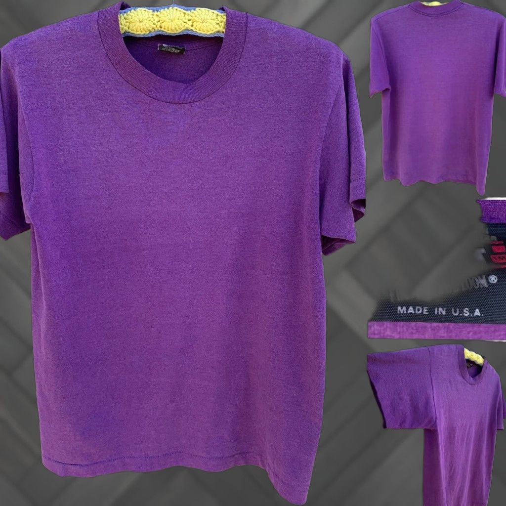 Fruit Of The Loom VINTAGE Fruit of the Loom T-Shirt Purple Adult M - Single Stitch, Short Sleeve, Cotton Blend, USA, Unisex, Regular Size Size US M / EU 48-50 / 2 - 1 Thumbnail