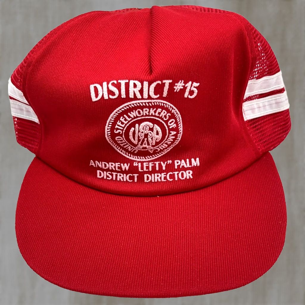 Vintage VINTAGE United Steelworkers Of America Trucker Hat Cap Side Stripe USA Puffy AS Size ONE SIZE - 1 Thumbnail