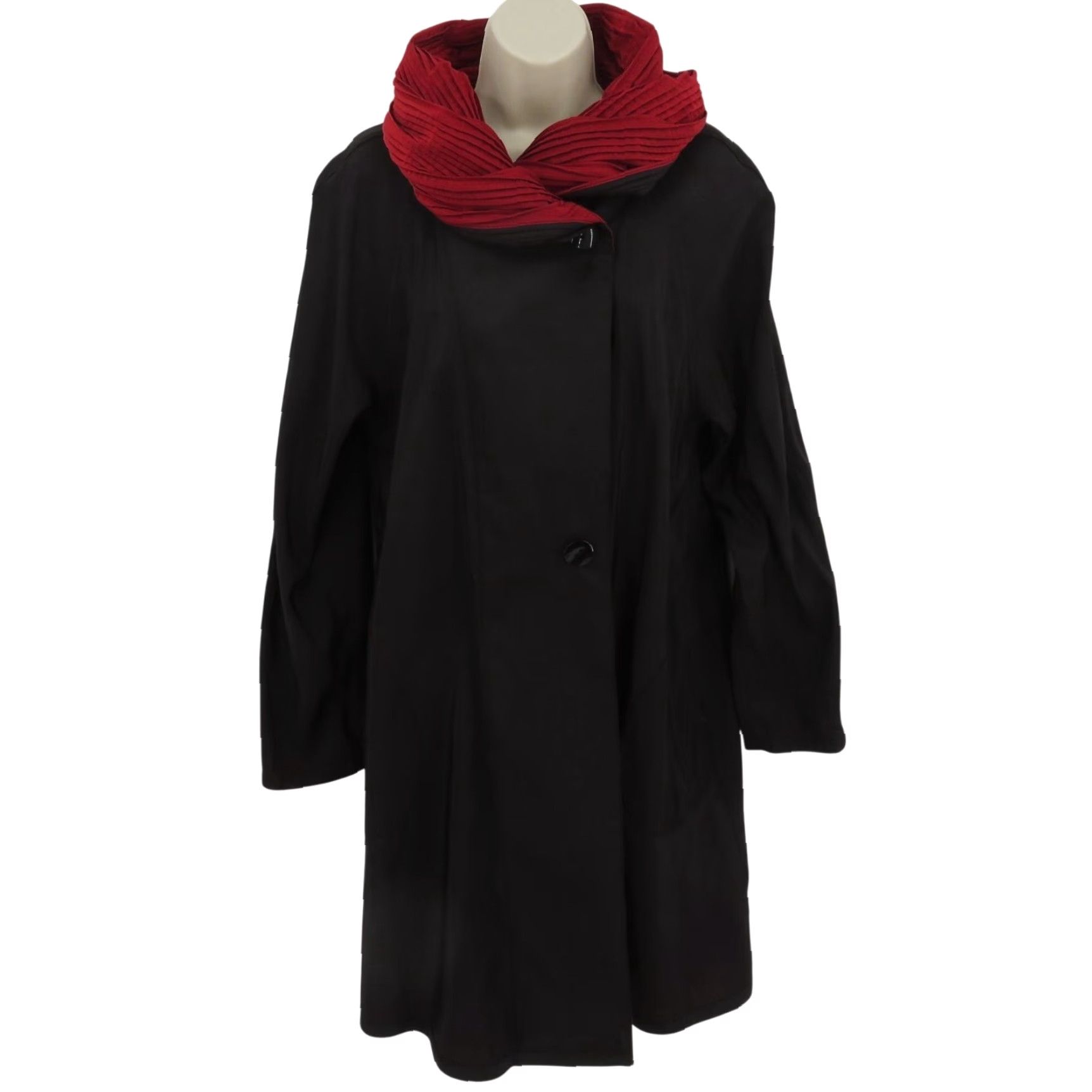 Vintage Mycra Pac Donatella Women Jacket 0-P Black Red Reversible Hood Pleated Size XS / US 0-2 / IT 36-38 - 2 Thumbnail