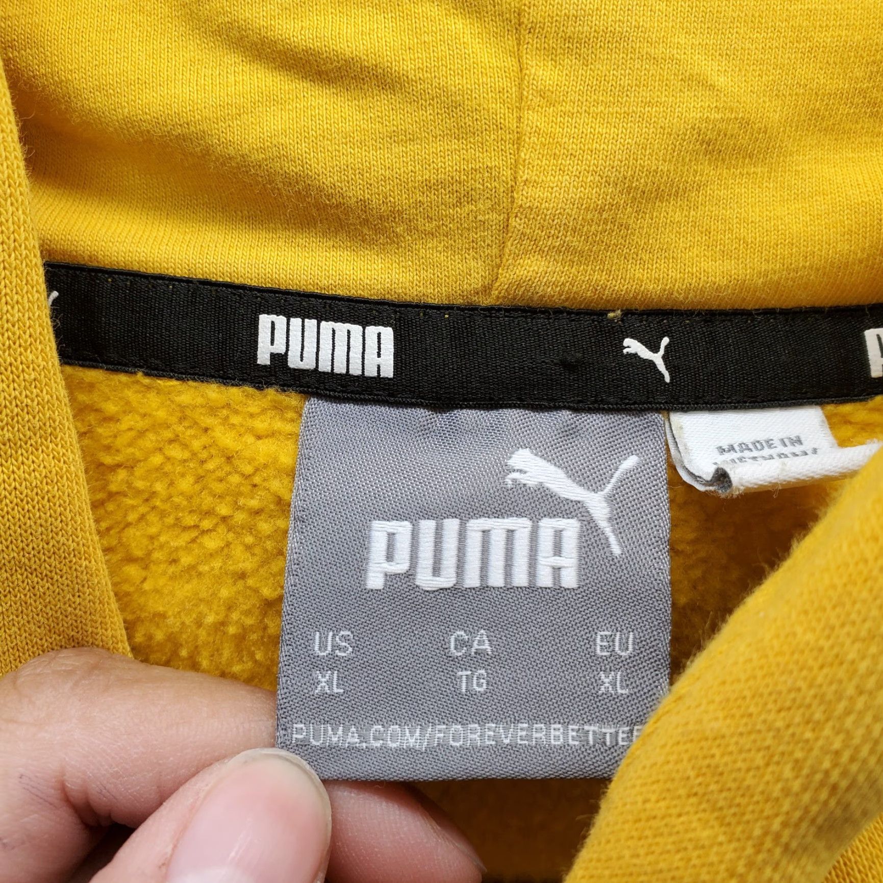 Puma Puma Hoodie Mens XL Yellow Fleece Lined Athletic Drawstring Kangaroo Pockets Size US XL / EU 56 / 4 - 5 Thumbnail