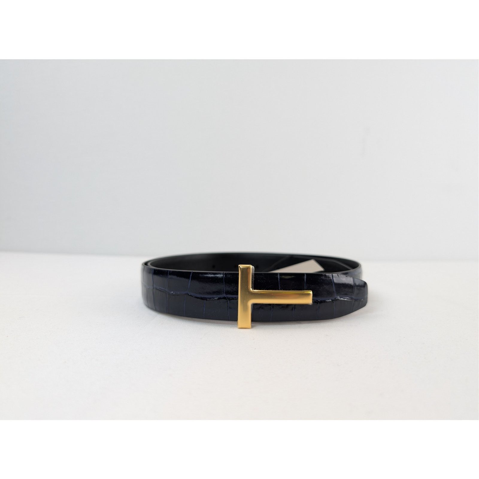 Tom Ford o1rshd1 Size: 95 / T Icon Crocodile-Effect Belt in Navy Blue Size 38 - 2 Thumbnail