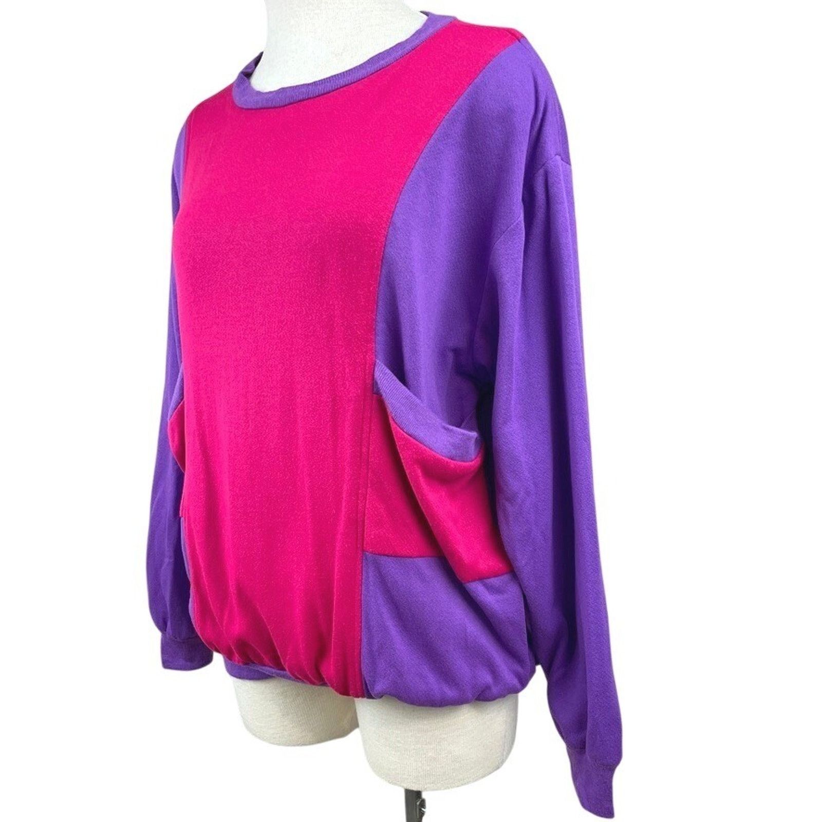 Vintage Vintage 80s Womens (XL) Pockets Pink Purple Sweatshirt Boxy Size XL / US 12-14 / IT 48-50 - 4 Thumbnail