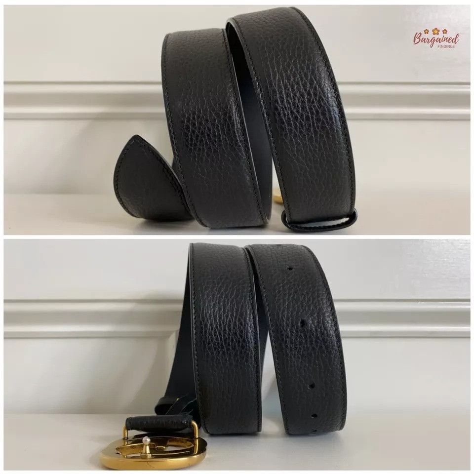 Gucci Gucci Black Pebbled Leather Gold Interlocking G Buckle Belt Size 34 - 10 Thumbnail