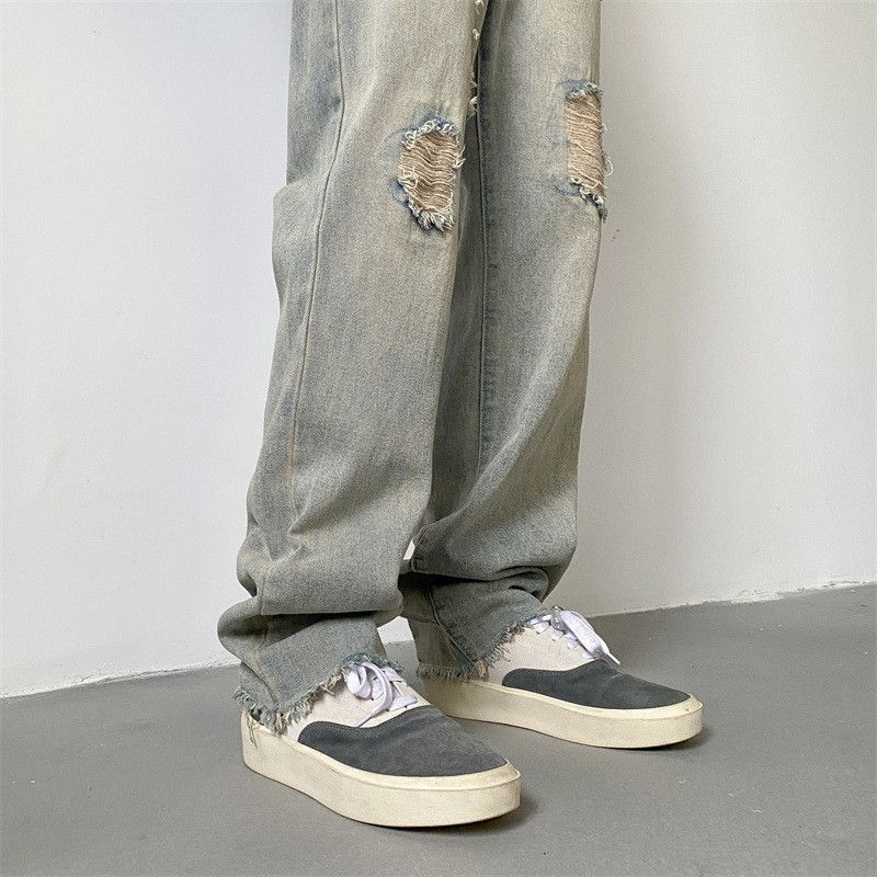 Japanese Brand Men's hip-hop loose straight leg ripped jeans Size US 32 / EU 48 - 4 Thumbnail