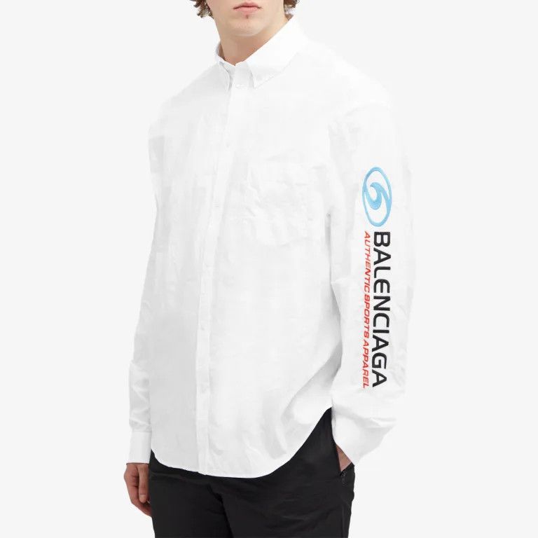 Balenciaga o1bcso1str1224 L/S Large Fit Shirt in White Size US M / EU 48-50 / 2 - 2 Thumbnail