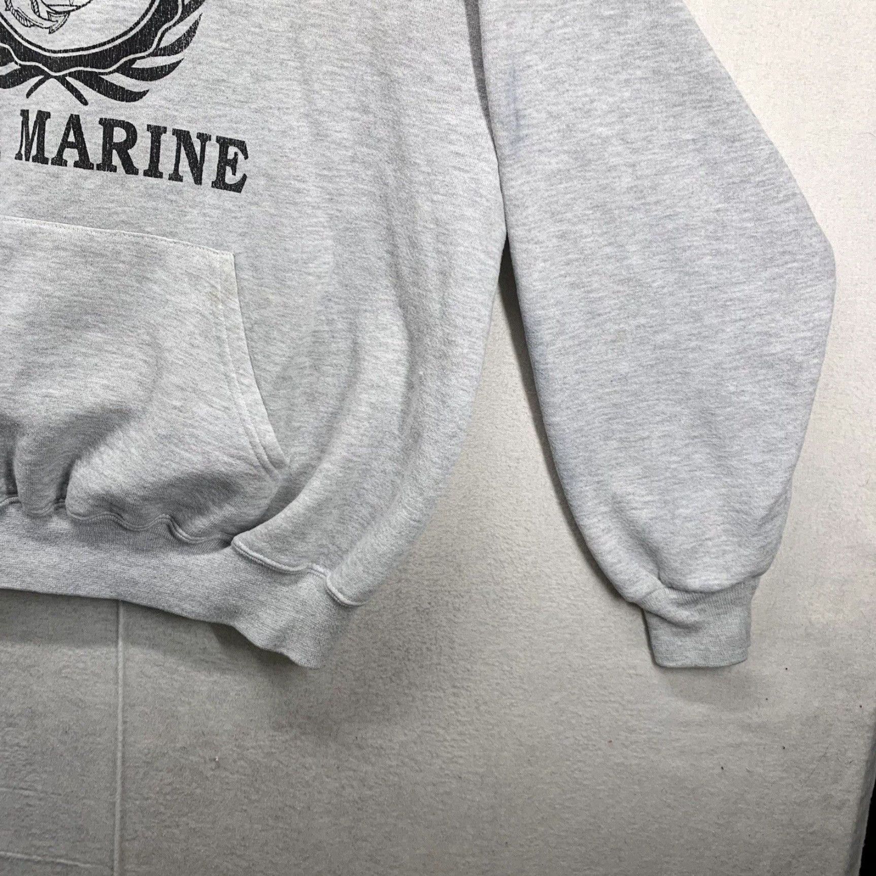 Jerzees VINTAGE United States Marine Corps Hoodie Mens Large Gray Cotton Polyester Fleece Graphic Print Navy Marine 90s Pullover JERZEES Size US L / EU 52-54 / 3 - 3 Thumbnail