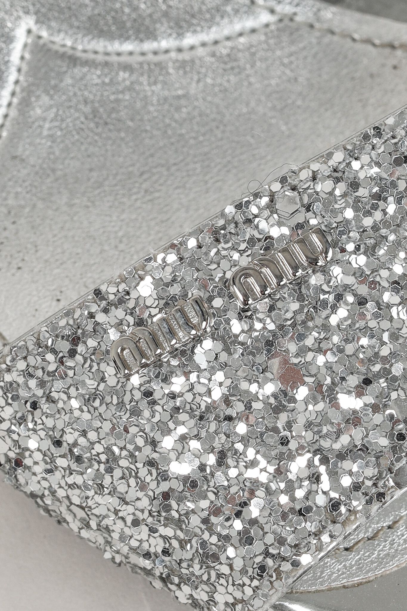 Miu Miu Miu Miu Silver Glitter & Leather Low-Heel Sandals Size US 7.5 / IT 37.5 - 6 Thumbnail