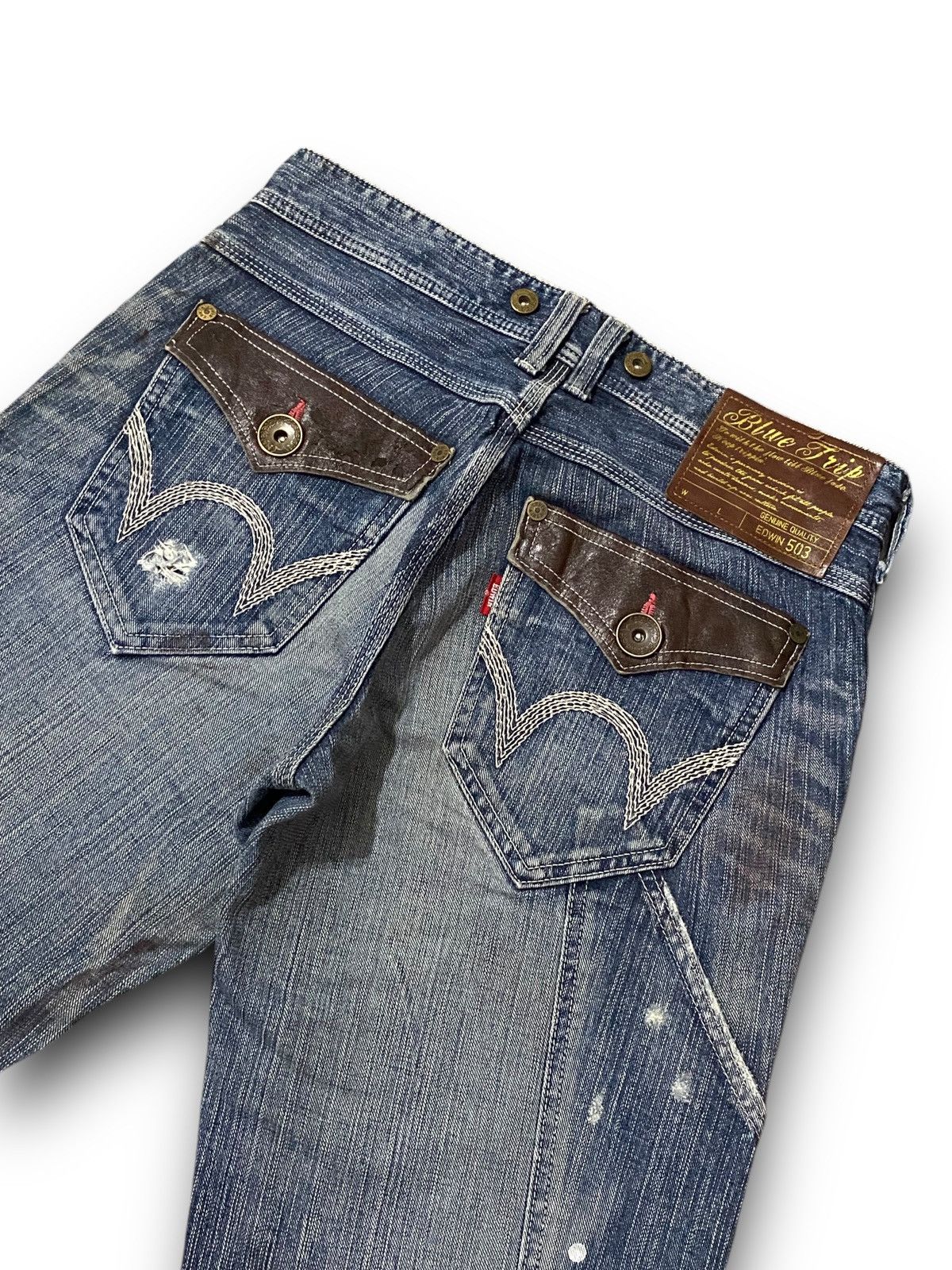 Edwin FLARE Edwin 503 Blue Trip Distressed Splash Paint Denim Size US 33 - 9 Thumbnail