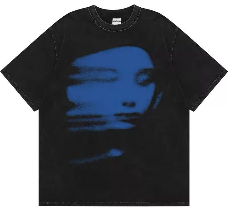 Japanese Brand Gothic Blue FACE Print Black T-Shirt Hipster Graphic Tees Size US S / EU 44-46 / 1 - 3 Thumbnail