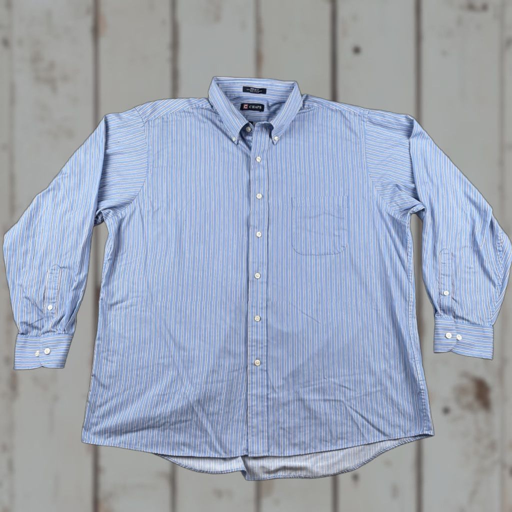 Chaps VINTAGE Chaps Shirt, Button-Up, Striped, Blue, XL, Long Sleeve, Wrinkle Free, EUC, Mens Size US XL / EU 56 / 4 - 1 Thumbnail