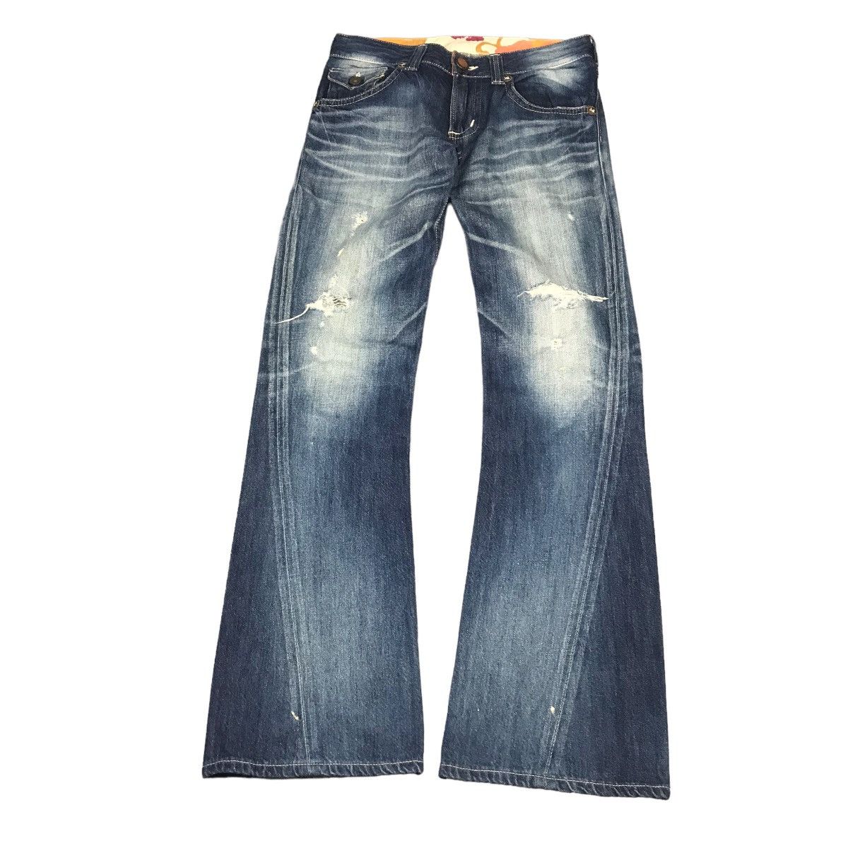 Edwin × Japanese Brand FLARE DENIM😈EDWIN BLUE TRIP DISTRESSED BOOTCUT DENIM PANT Size US 30 / EU 46 - 1 Thumbnail