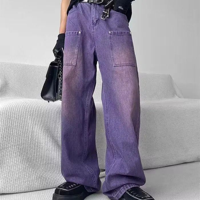 Japanese Brand × Jean Purple Baggy Wide Leg Denim Jeans Size US 34 / EU 50 - 2 Thumbnail