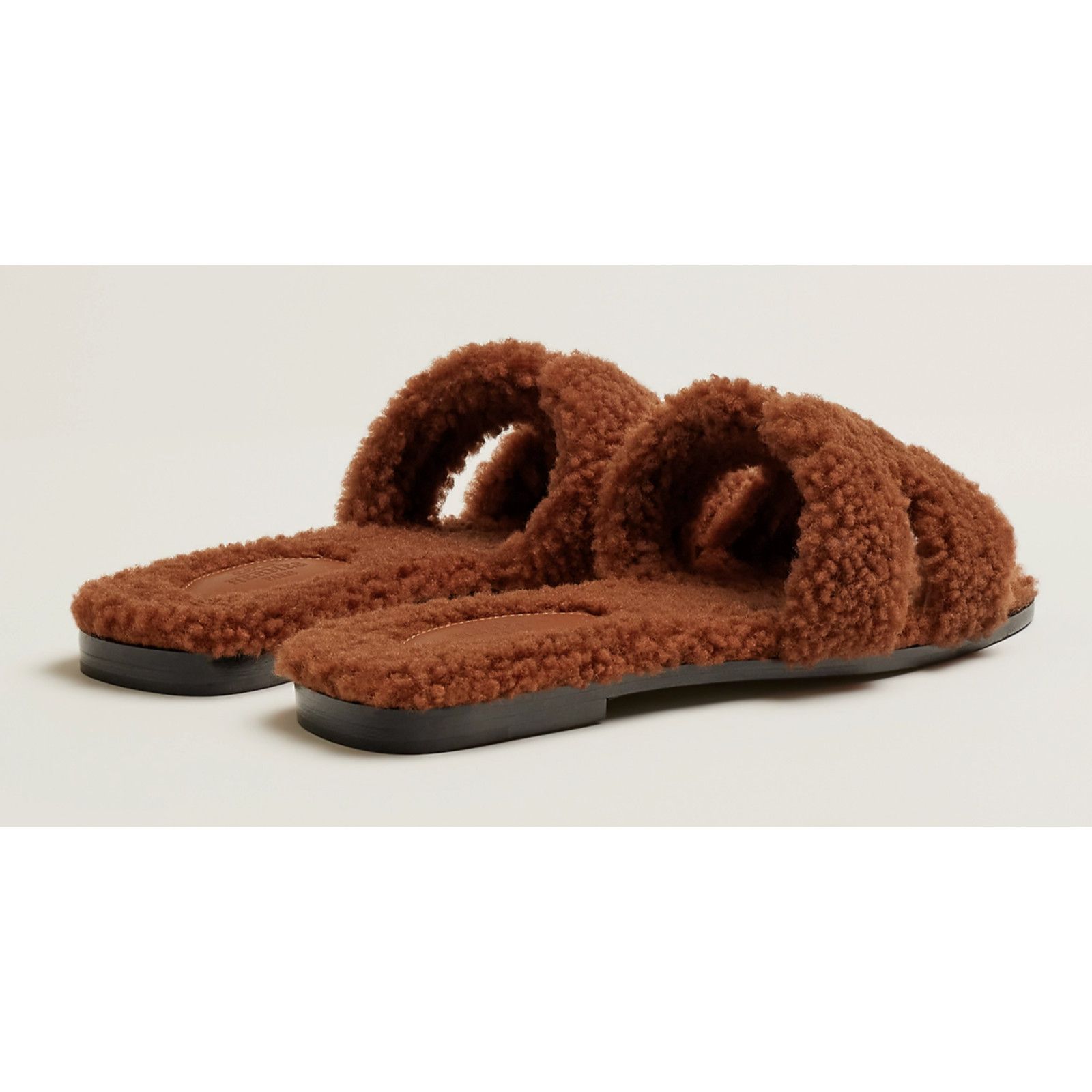 Hermes Hermes Oran Teddy Shearling Fur Brown H Logo Slide Size US 8 / IT 38 - 10 Thumbnail
