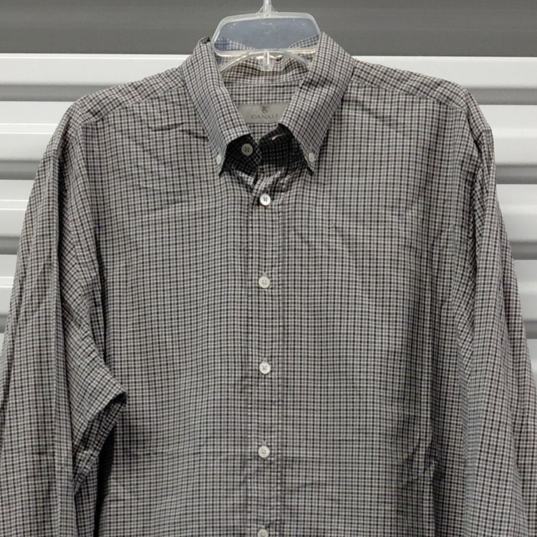 Canali Canali Mens Shirt XXL Check Print Button Front Long Sleeve Size US XXL / EU 58 / 5 - 5 Thumbnail