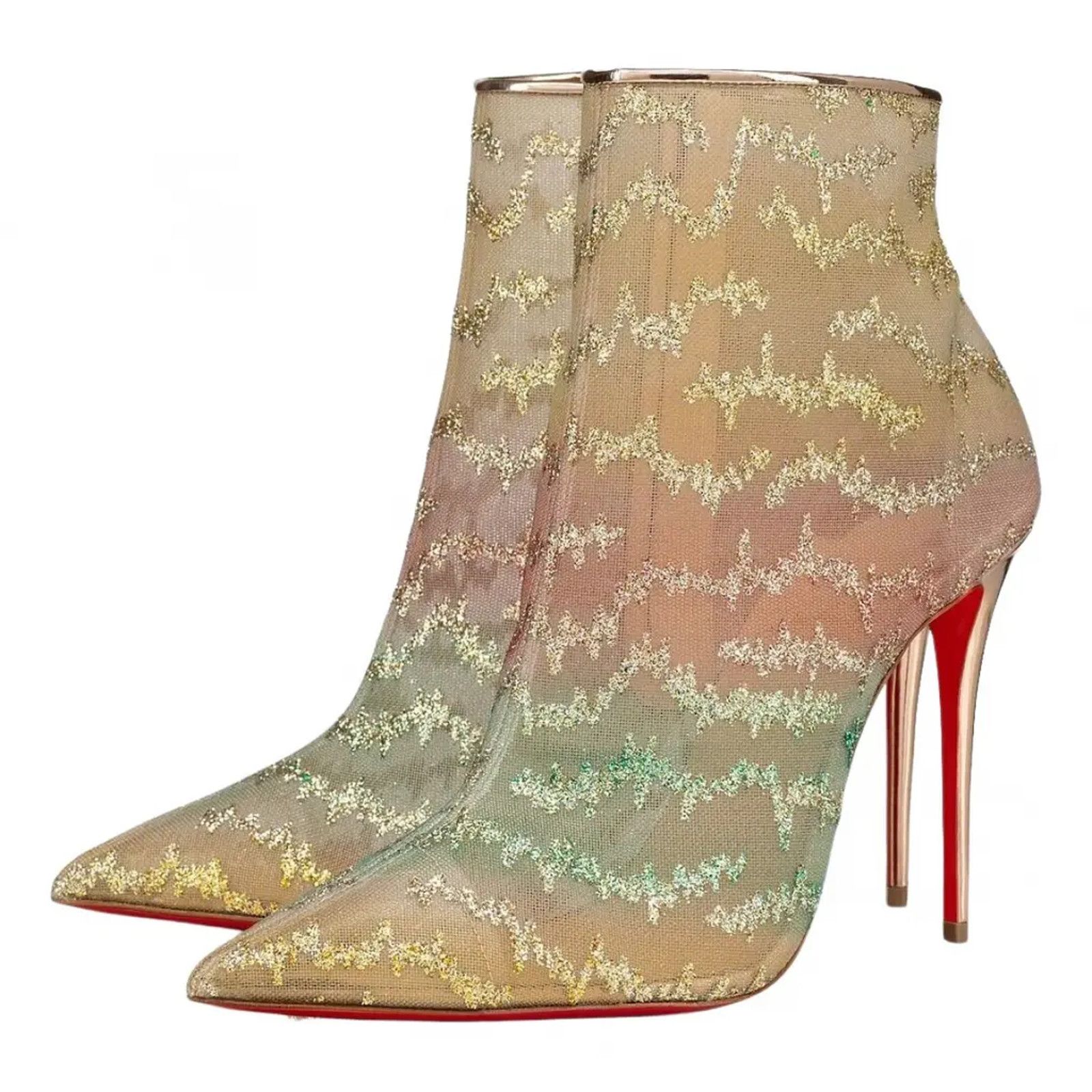 Christian Louboutin Christian Louboutin Nancy Bootie 100 Multicolor Glitter Mesh Size US 10 / IT 40 - 1 Thumbnail