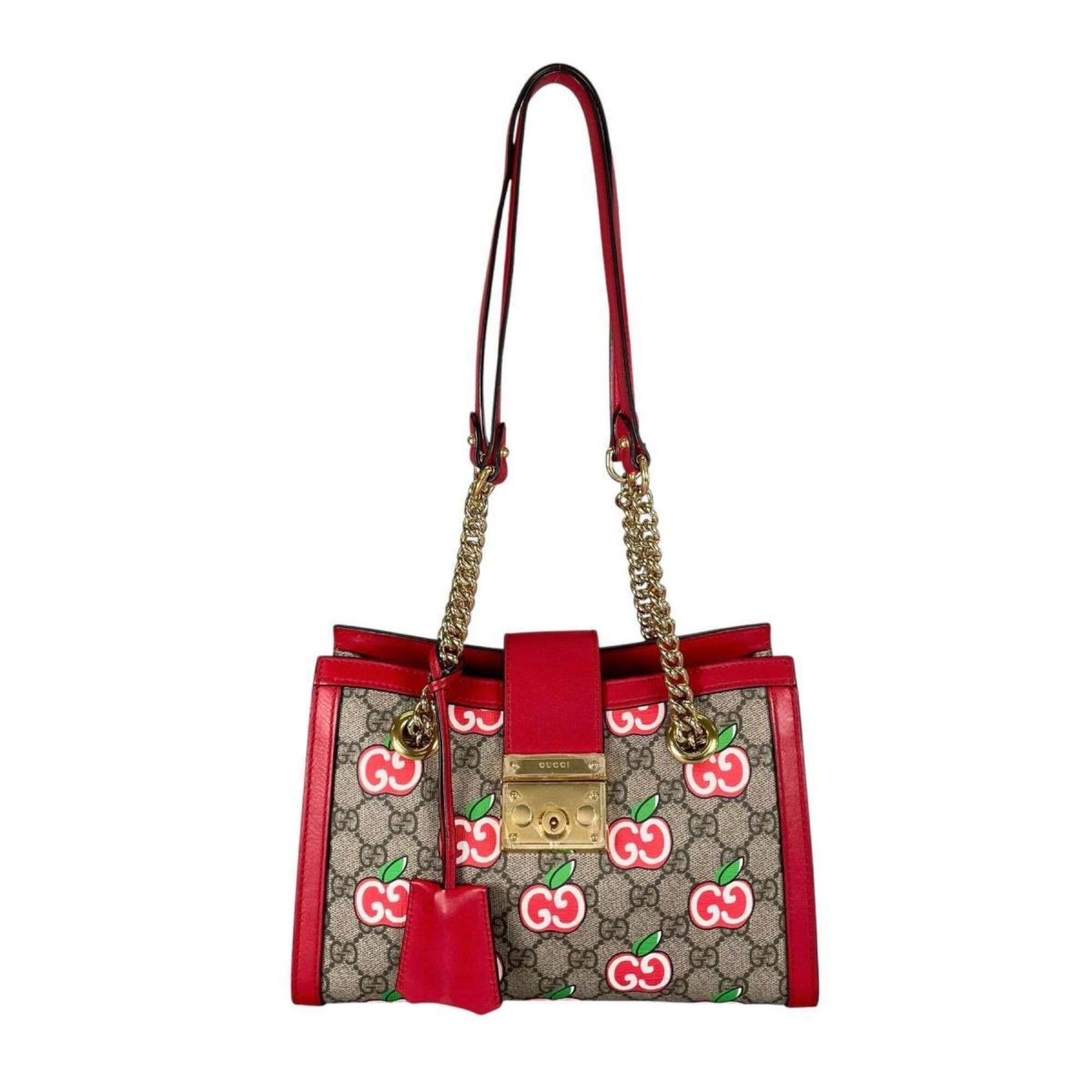 Gucci Gucci GG Apple Padlock Shoulder Bag, Canvas, 498156, Beige x Red Multicolor Size ONE SIZE - 1 Thumbnail