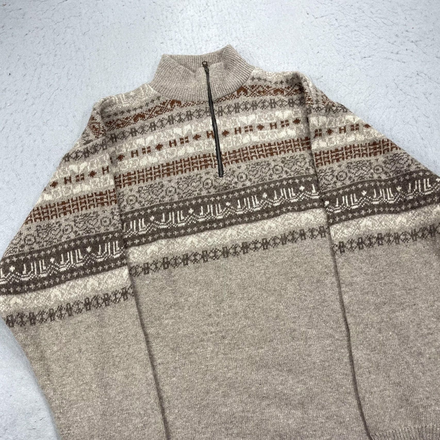Vintage VINTAGE Angoora by Gaudy Knitwears Sweater Mens M Beige 1/4 Zip Mock Neck Fair Isle Knit Pullover Winter Casual Mens Size US M / EU 48-50 / 2 - 3 Thumbnail